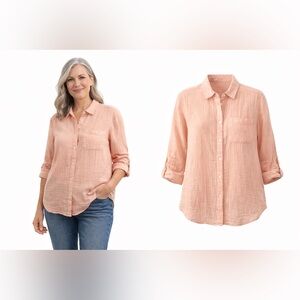 Rails Peach Gauze Button Down Shirt Large Organic Cotton Coastal Chic